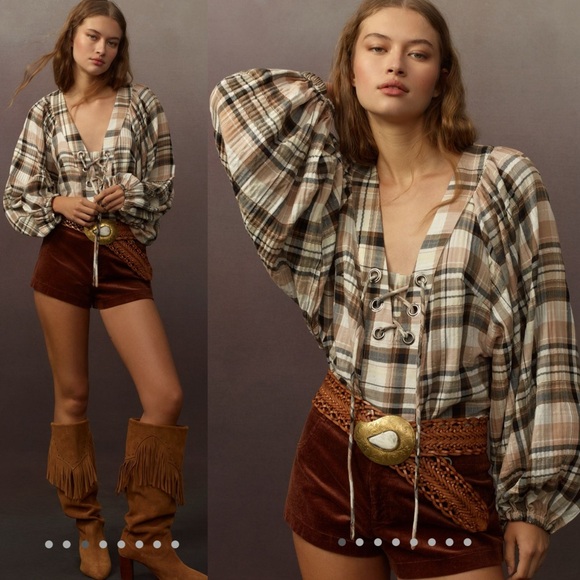 Anthropologie Tops - By Anthropologie long sleeve lace up dolman blouse